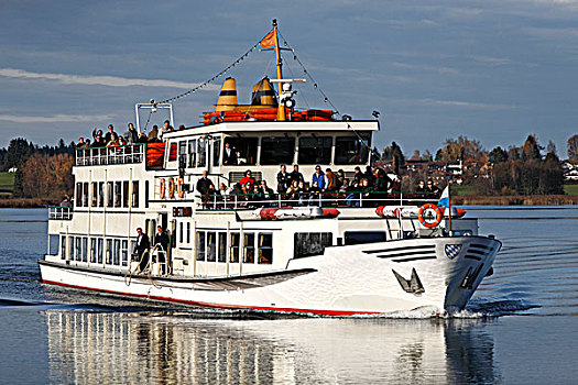乘客,渡轮,船,且姆瑟湖,齐姆高,上巴伐利亚,德国,欧洲