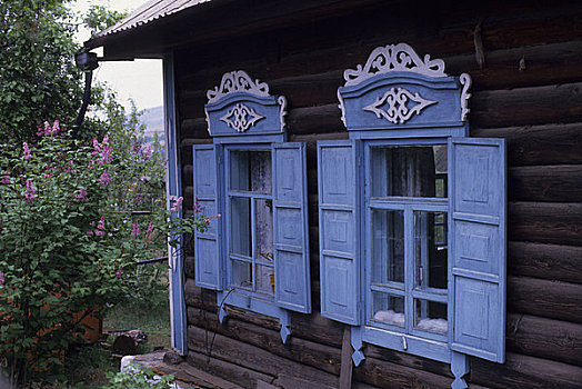 俄罗斯,西伯利亚,靠近,乡村,彩色,木屋