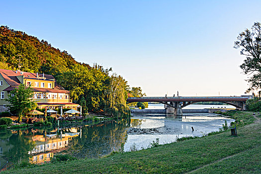 河,桥,餐馆,斯洛伐克