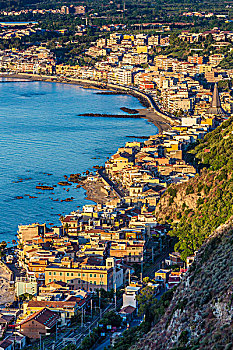 俯视,纳克索斯岛,西西里,意大利