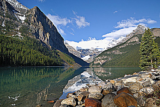水,反射,路易斯湖,班芙国家公园,艾伯塔省,加拿大