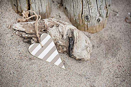 心形,标签,木头,海滩,象征,喜爱