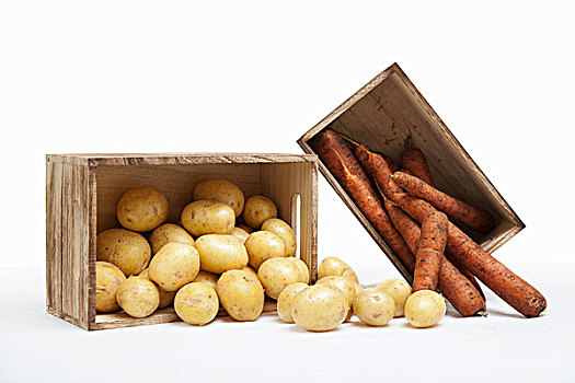 木头,板条箱,新鲜,胡萝卜,土豆