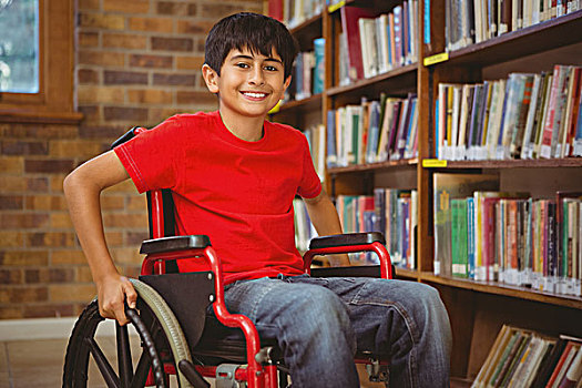 男孩,头像,坐,轮椅,图书馆