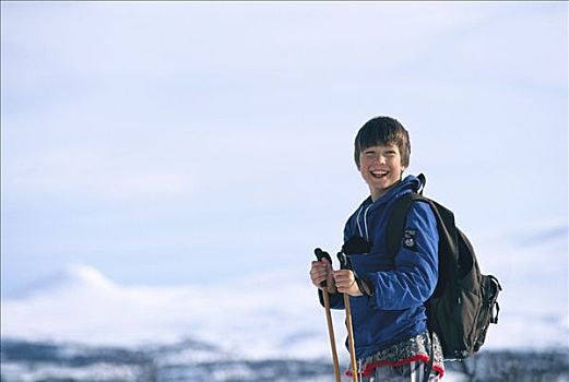 男孩,滑雪,高山,瑞典