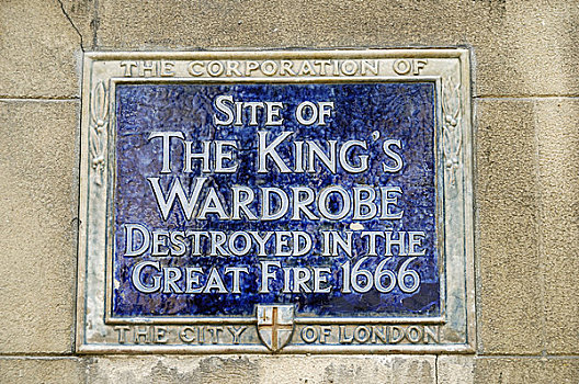英格兰,伦敦,蓝色,牌匾,标记,场所,衣柜,毁坏,1666年伦敦大火