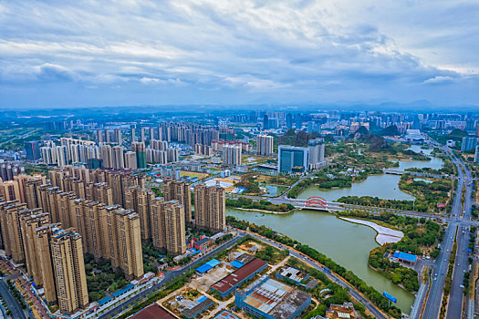 广西桂林城市风光夕阳落日航拍