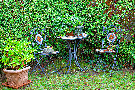 浪漫,花园,斑点,桌子,椅子