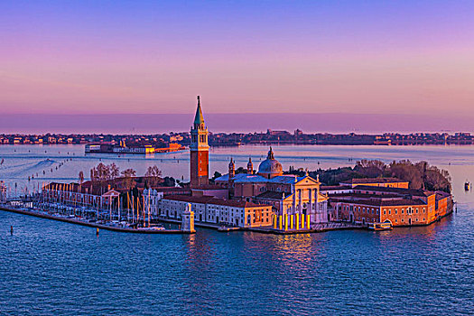 俯视图,岛屿,威尼斯泻湖,日落,意大利