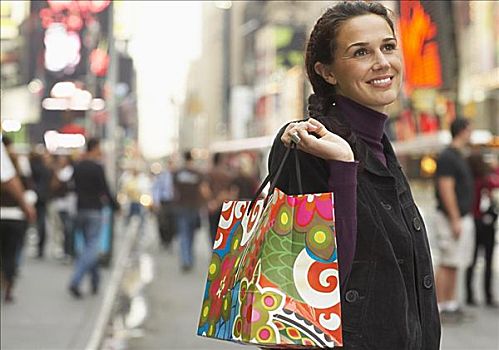 女人,城市,购物袋,纽约,美国
