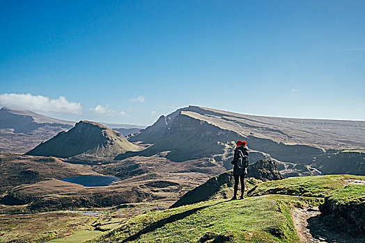 女性,远足,看,晴朗,风景,斯凯岛,苏格兰
