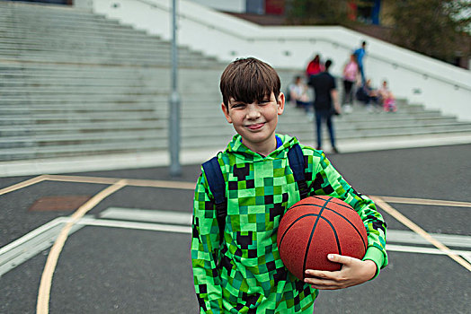 头像,自信,8-12岁,男孩,篮球,校园