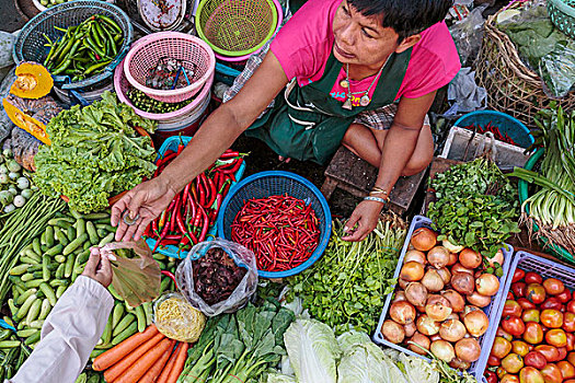 卖蔬菜,人,围绕,器物,泰国