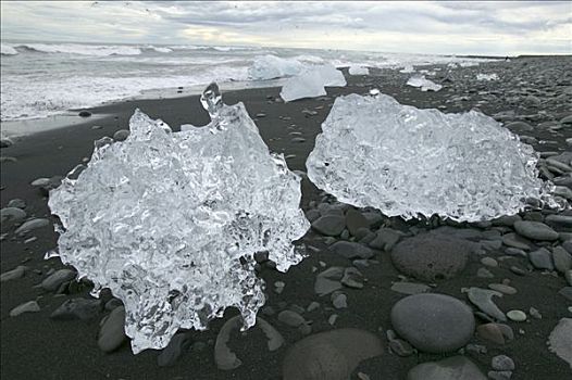 冰,火山,黑沙,海滩,冰岛