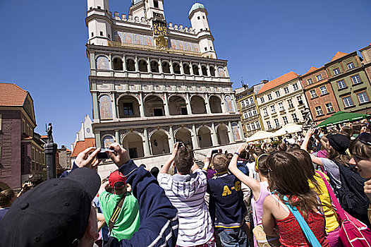 学童,游客,照片,数码相机,老城,波兹南,波兰