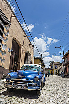 老爷车,停放,途中,特立尼达,古巴