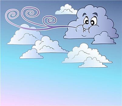 风吹,天空,卡通,云