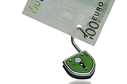 100欧元,打开,锁,象征,图像,危险,欧元,危机