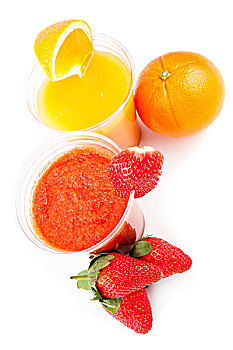 橙子,草莓汁,站立,白色背景