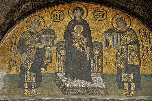 土耳其,伊斯坦布尔,圣索菲亚教堂,镶嵌图案,圣母玛利亚,10世纪