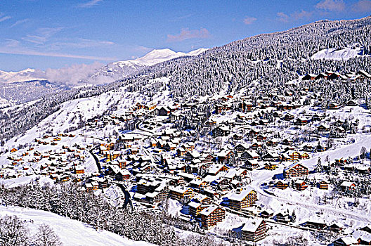 法国,阿尔卑斯山,冬天,全视图