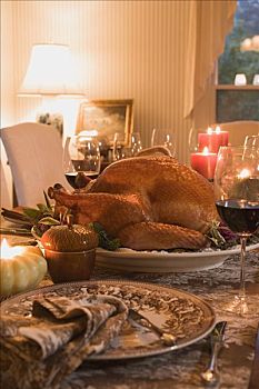 火鸡,桌上,感恩节,美国