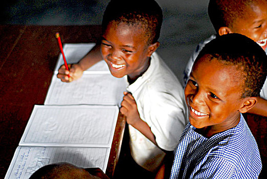 黑人儿童,学习,文字,小学,教室,圣多美,普林西比