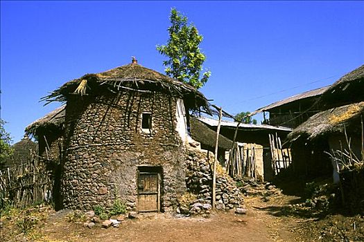 圆,石头,小屋,拉里贝拉,埃塞俄比亚