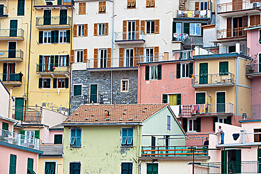 许多,彩色,住宅,建筑,利古里亚,意大利