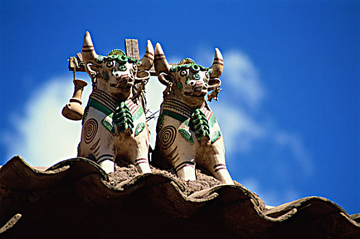 雕塑,屋顶,安第斯,乡村,皮萨克,秘鲁