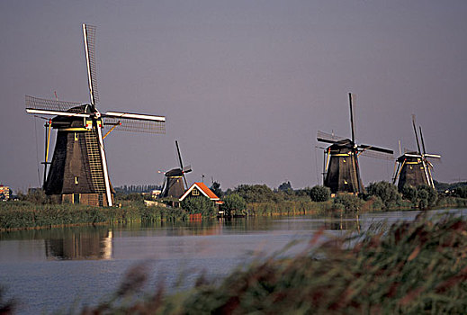 欧洲,荷兰,小孩堤防风车村,风车