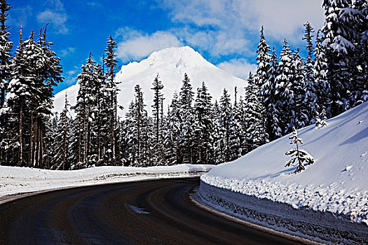 俄勒冈,美国,道路,清新,冬天,雪,胡德山