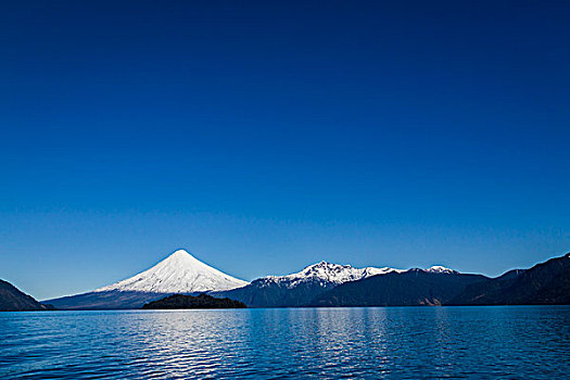 风景,湖,火山,山脉,远景,蔷薇目,巴塔哥尼亚,智利