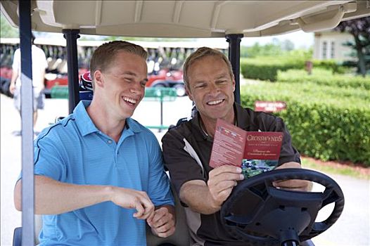 男人,坐,高尔夫球车,伯林顿,安大略省,加拿大