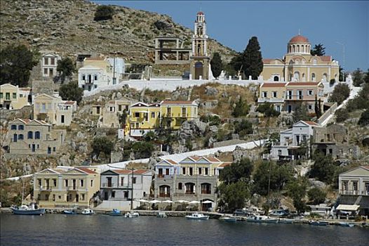 彩色,赭色,房子,岛屿,希腊