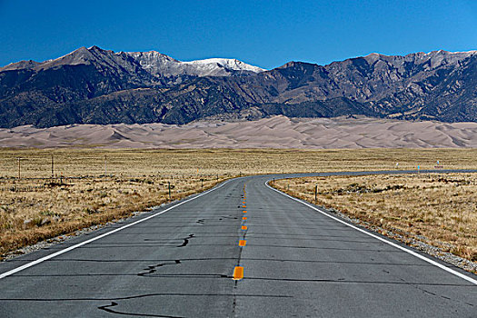 道路,沙丘,国家公园,保存,山,背影,科罗拉多,美国,北美