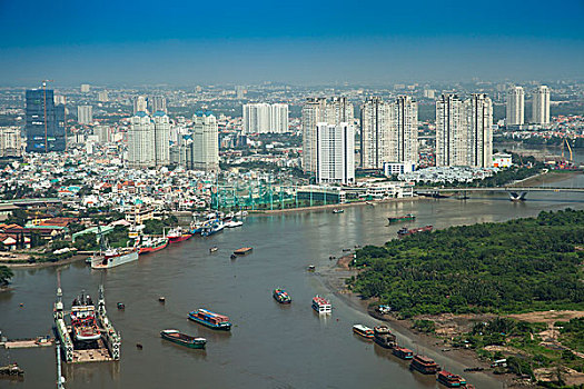 航拍,西贡,河,城市,中心,胡志明市,越南,亚洲