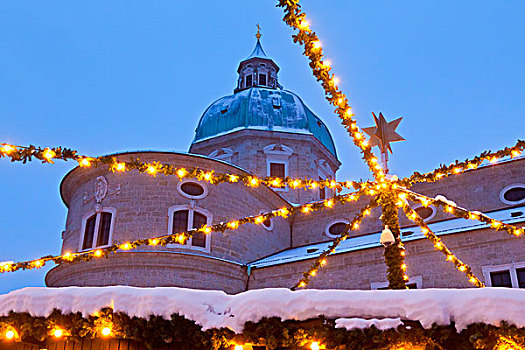 萨尔茨堡大教堂,光亮,圣诞市场,萨尔茨堡,奥地利