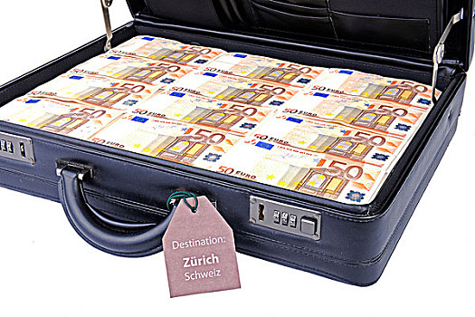 手提箱,满,钱,50欧元,钞票,标签,象征,图像,黑色,税,躲避,瑞士