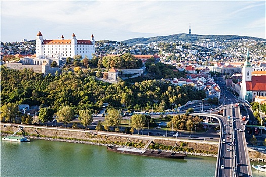 多瑙河,水岸,全景,布拉迪斯拉瓦,城市