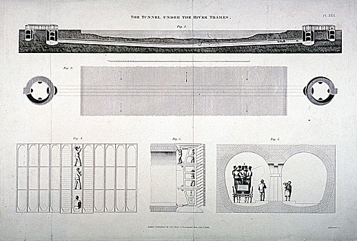 计划,局部,海拔,泰晤士河,隧道,伦敦,艺术家