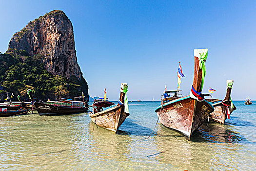 船,锚定,海滩,东方,甲米,省,泰国