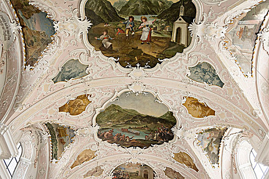欧洲,奥地利,提洛尔,教堂,拱顶天花板,壁画