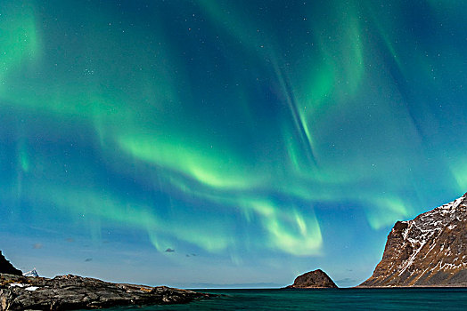 北极光,海岸,罗弗敦群岛,挪威,欧洲
