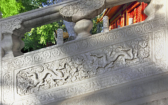 故宫钦安殿前的龙纹汉白玉栏板和望柱