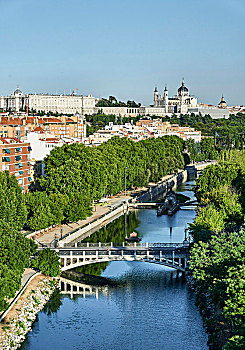 风景,马德里,缆车,河,西班牙