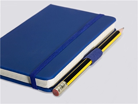 蓝色,笔记本电脑,铅笔