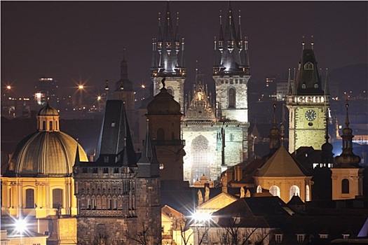 捷克共和国,布拉格,尖顶,教堂,老城,黄昏