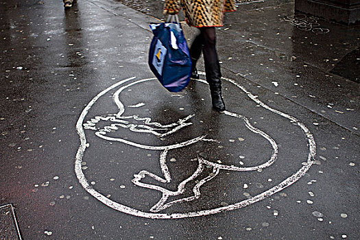法国,巴黎,胎儿,涂绘,人行道