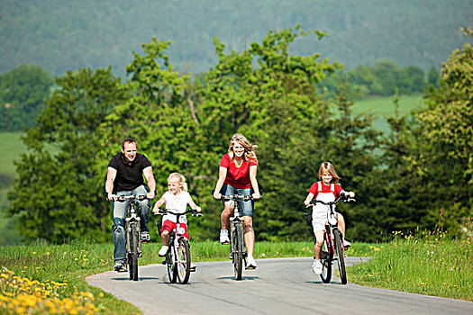 家庭,孩子,周末,旅游,自行车,夏天